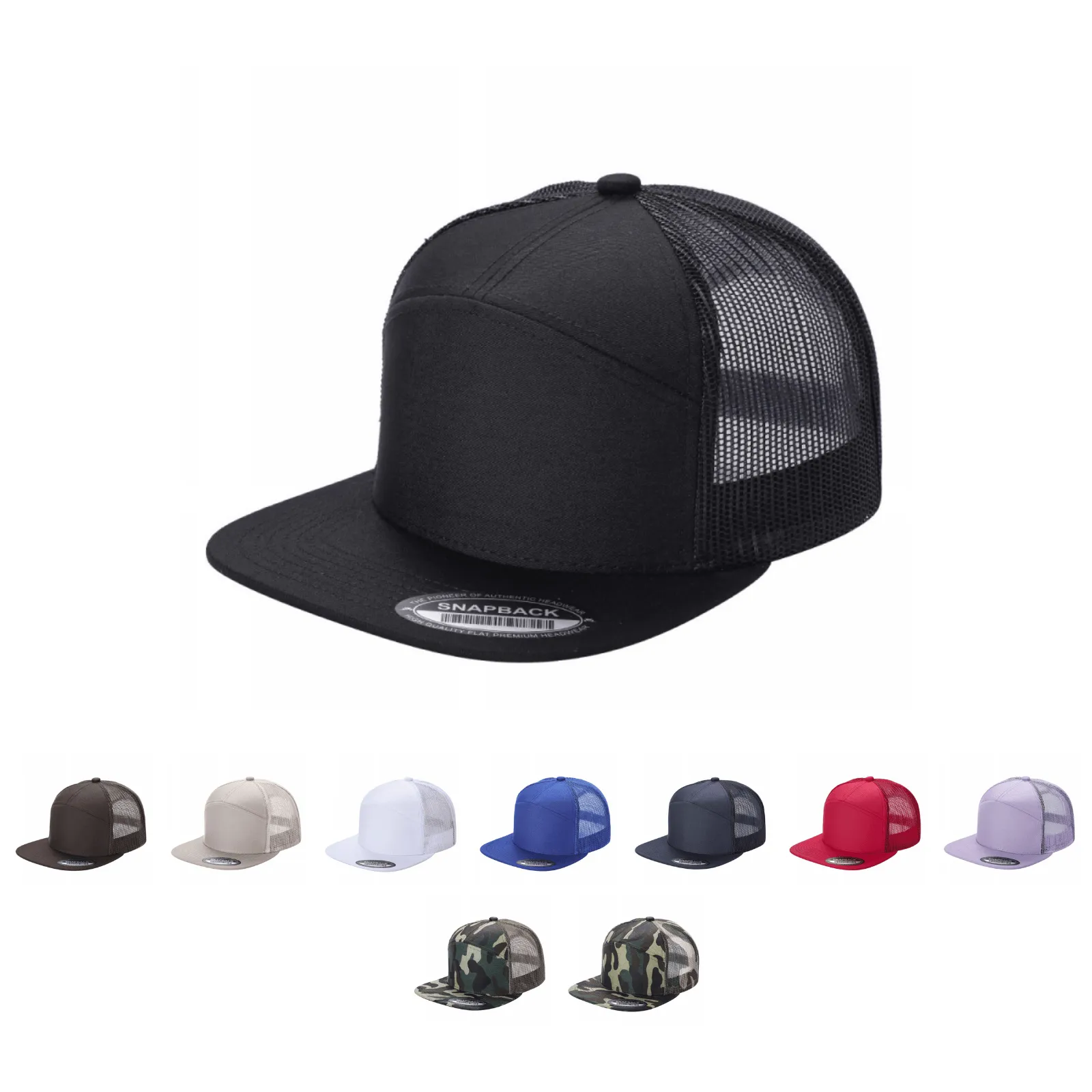 12 Pack Trucker Mesh Cap - Flat Bill, Adjustable, 7-Panel