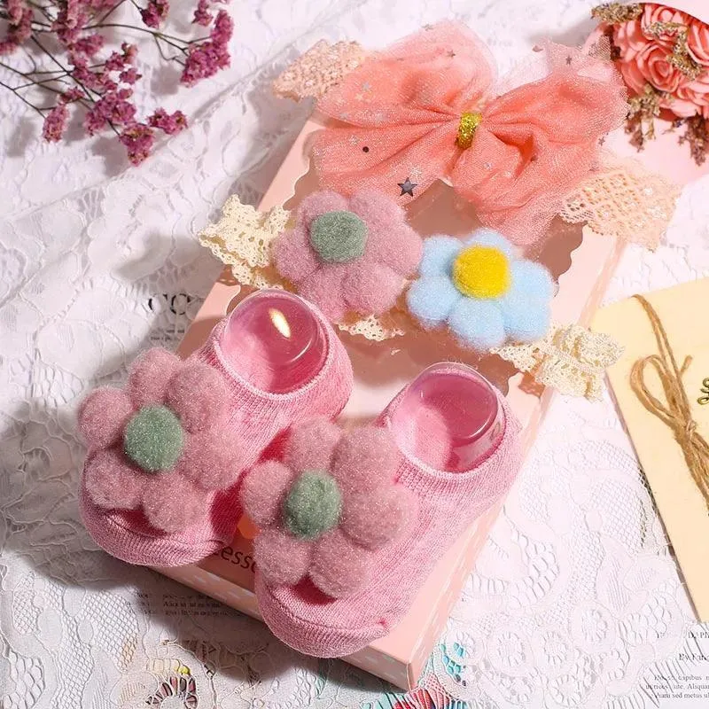 Adorable Polka Dot Bowknot Headband and Lace Flower Socks Ensemble for Stylish Little Ones