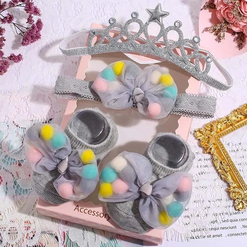Adorable Polka Dot Bowknot Headband and Lace Flower Socks Ensemble for Stylish Little Ones