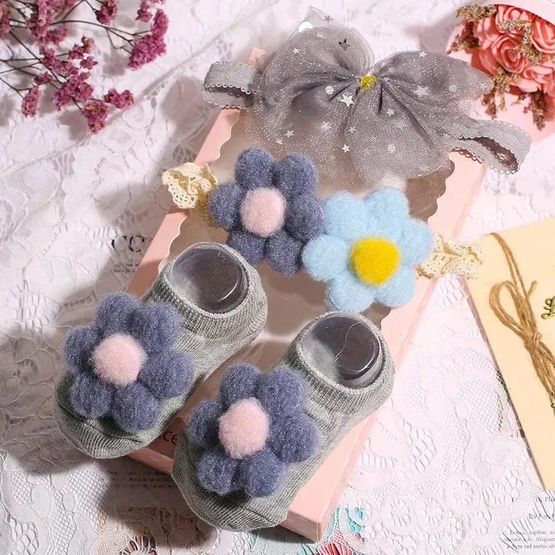 Adorable Polka Dot Bowknot Headband and Lace Flower Socks Ensemble for Stylish Little Ones