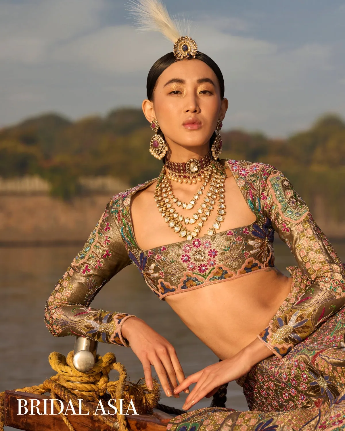 Antique Gold And Lime Yellow Appliquéd Lehenga Set