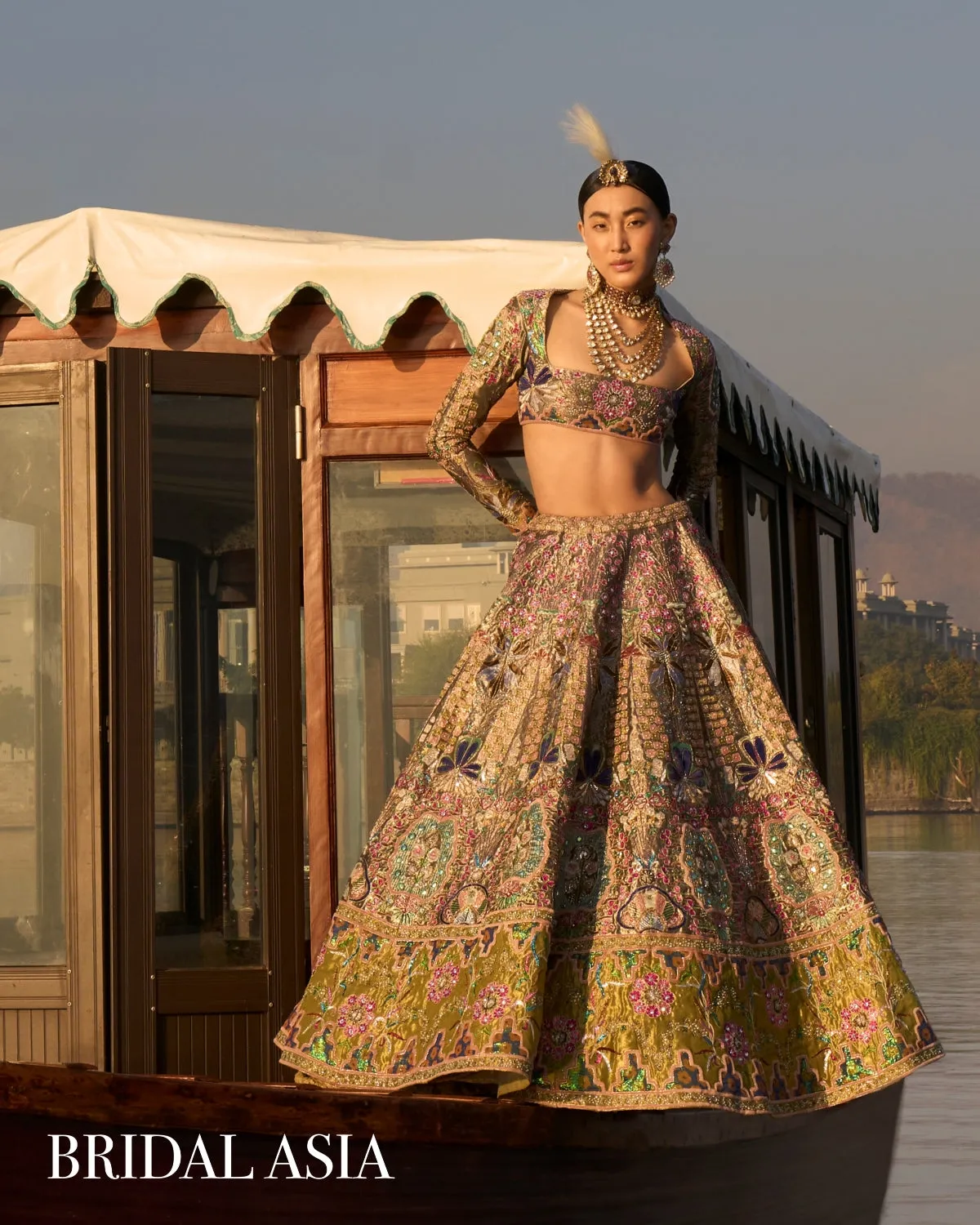 Antique Gold And Lime Yellow Appliquéd Lehenga Set