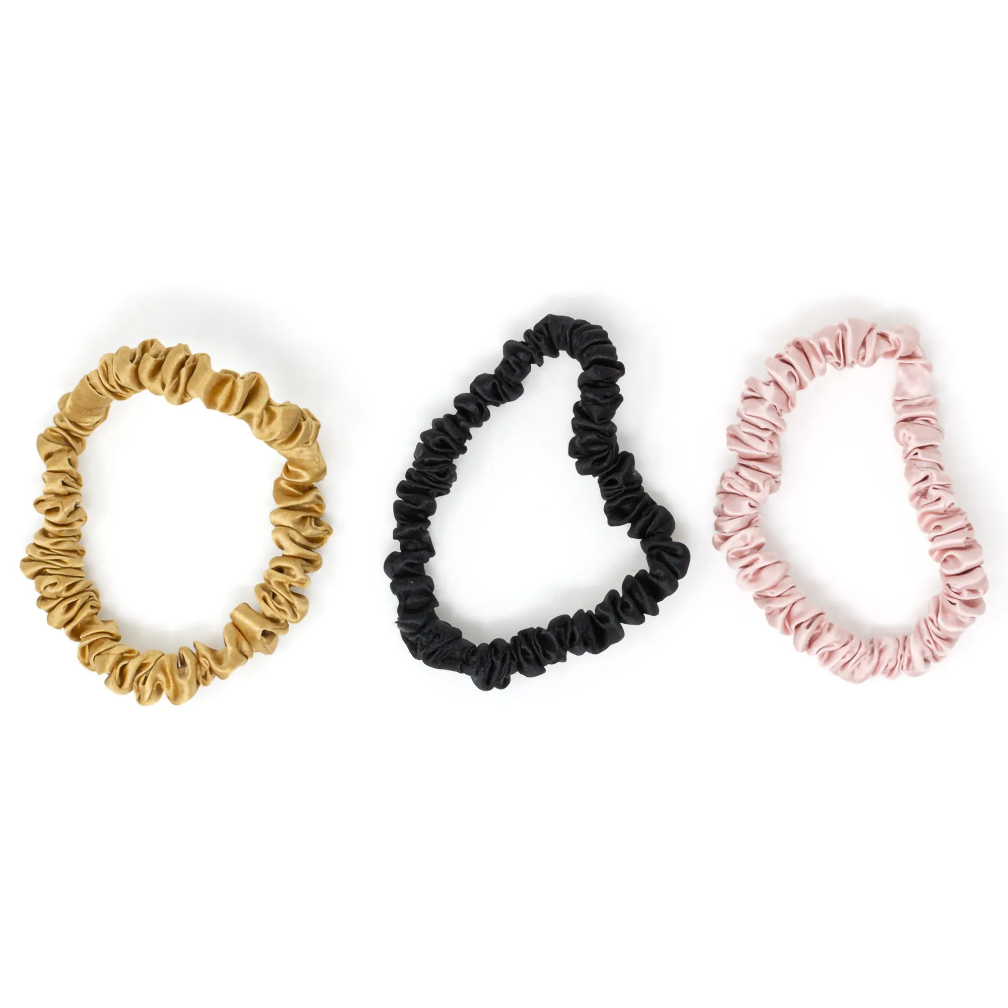 Blissy Silk Scrunchie 3Pk: Skinny Black Gold Pink