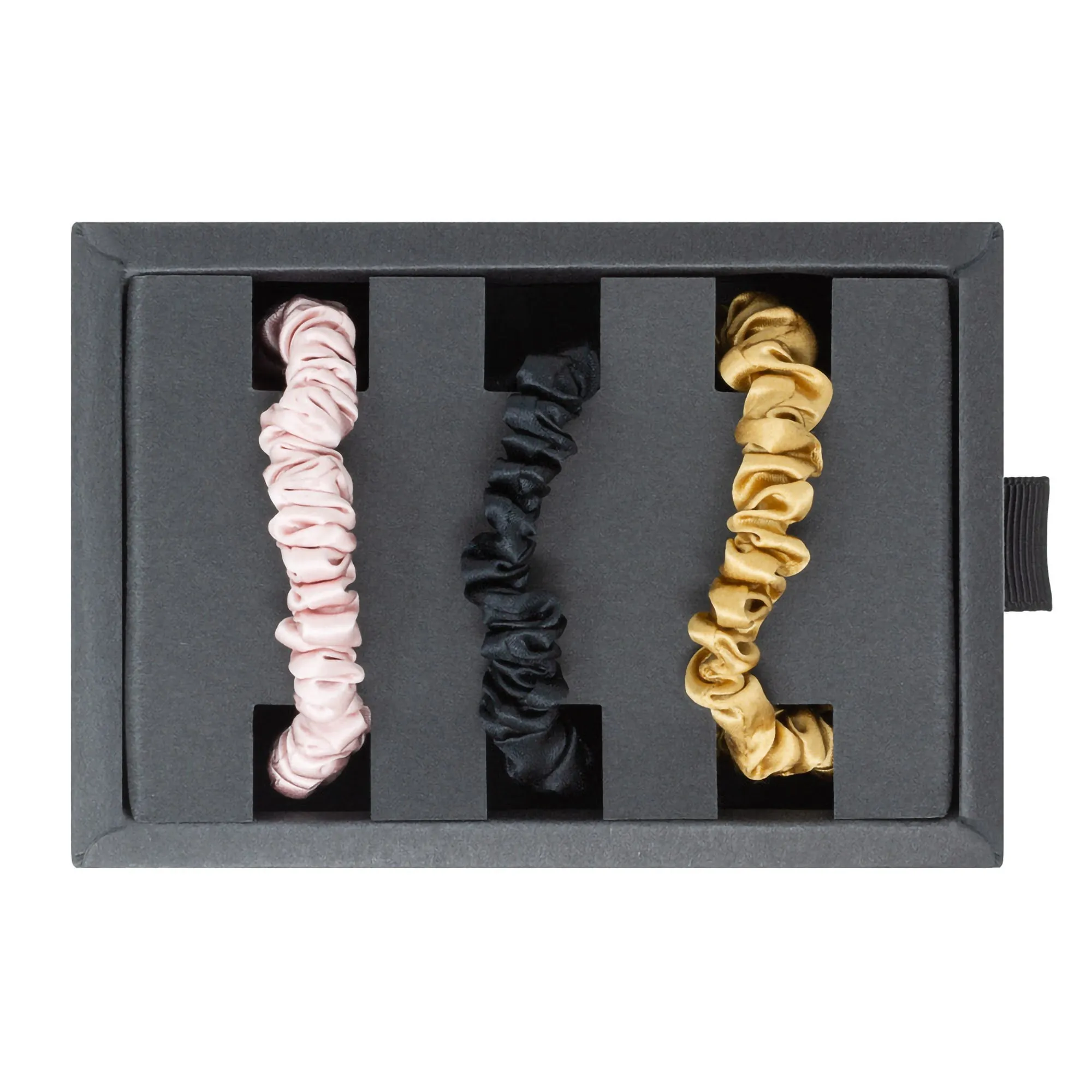 Blissy Silk Scrunchie 3Pk: Skinny Black Gold Pink