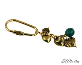 Blue Zircon Crystal Golden Heart Charm Keychain