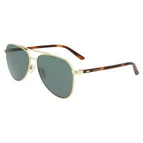 Calvin Klein Unisex Sunglasses - Satin Gold Metal Full Rim Pilot Frame | CK21306S 718