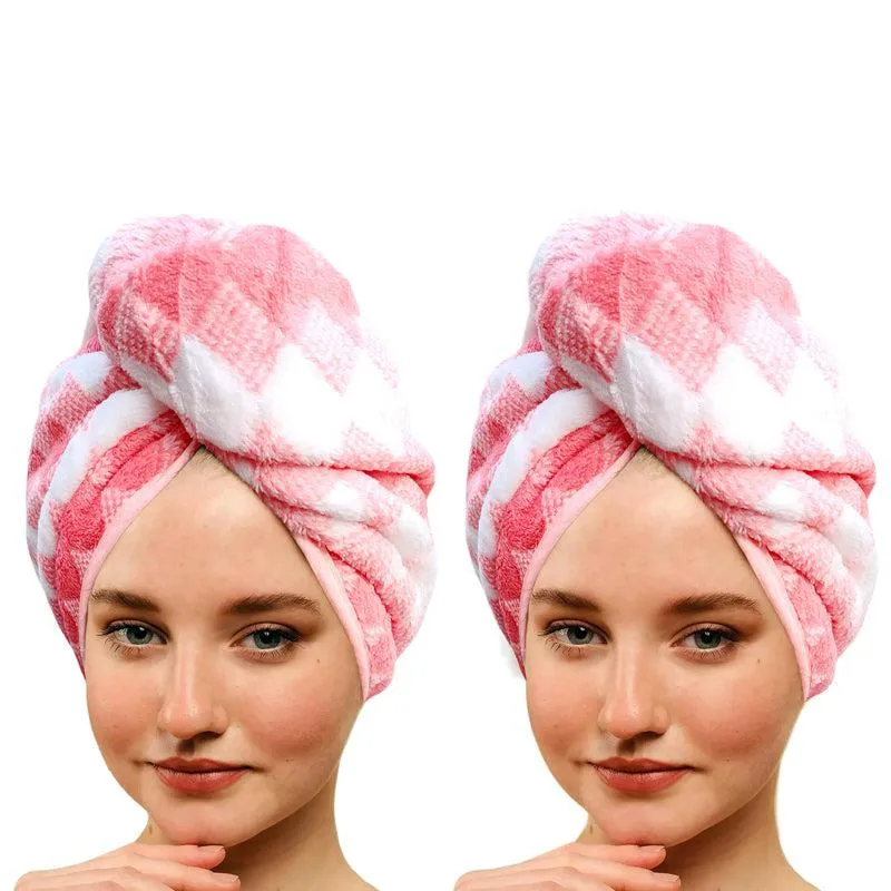 Capri High Absorbent Hair Towel (Pink) - Set Of Two