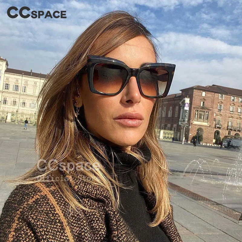 CCspace Women's Full Rim Oversized Square Cat Eye Resin Frame Sunglasses 53288