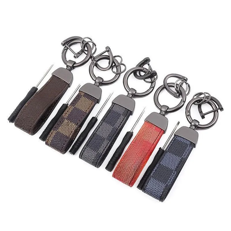 Classic Trendy Old Flower Leather Car Key Chain High Quality Car Key Chain Anti-lost Accessories Pendant Factory Direct Sales