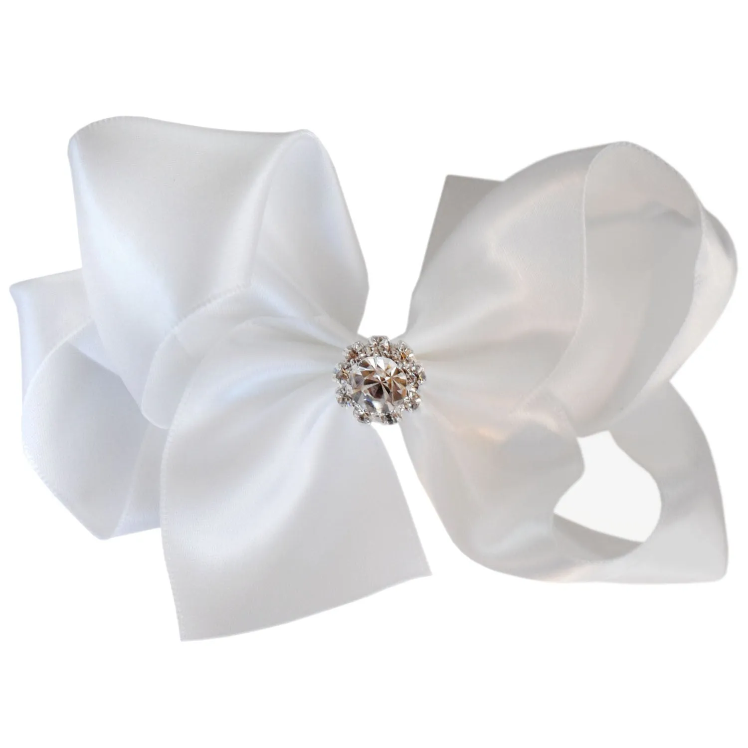 Girls Luxurious Satin Hair Bow with Sparkly Diamante Crystal Centre