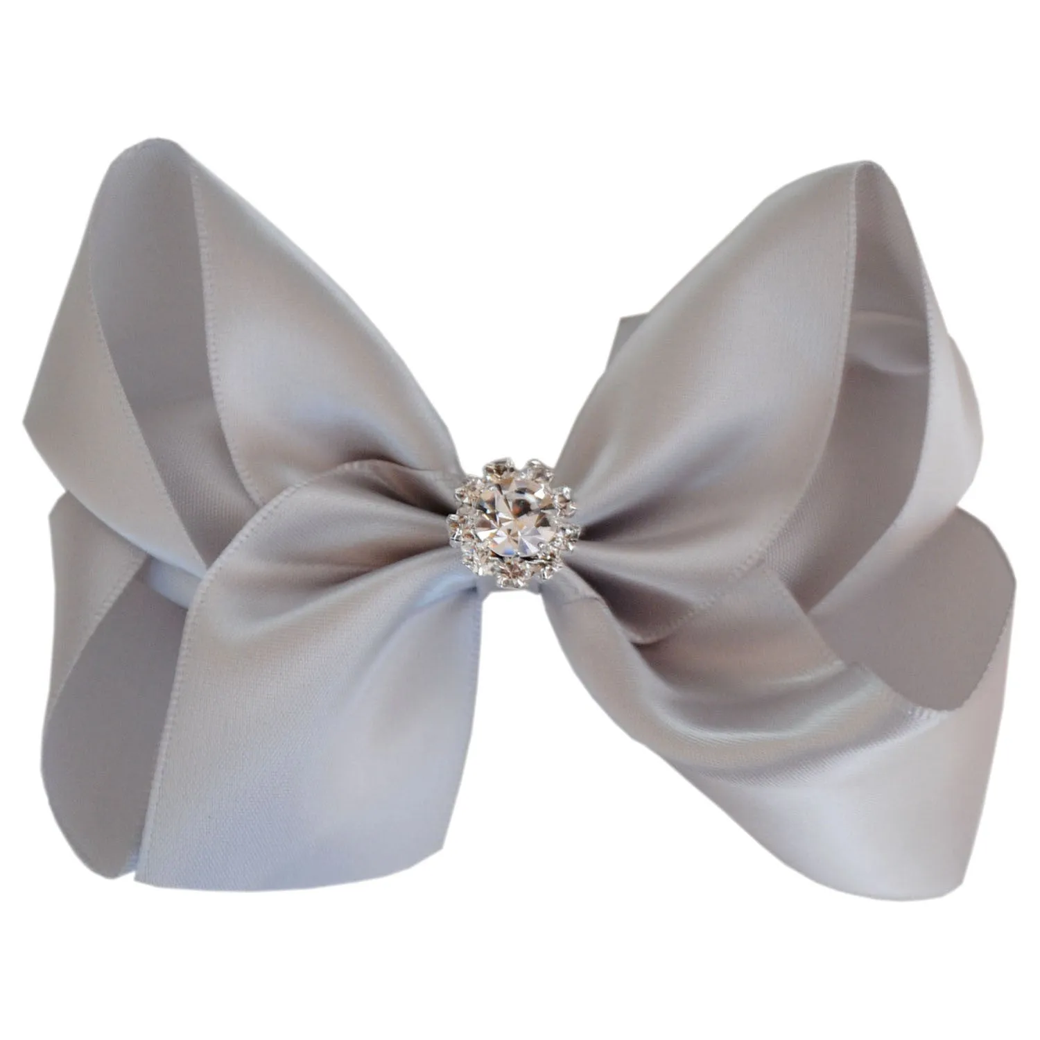 Girls Luxurious Satin Hair Bow with Sparkly Diamante Crystal Centre