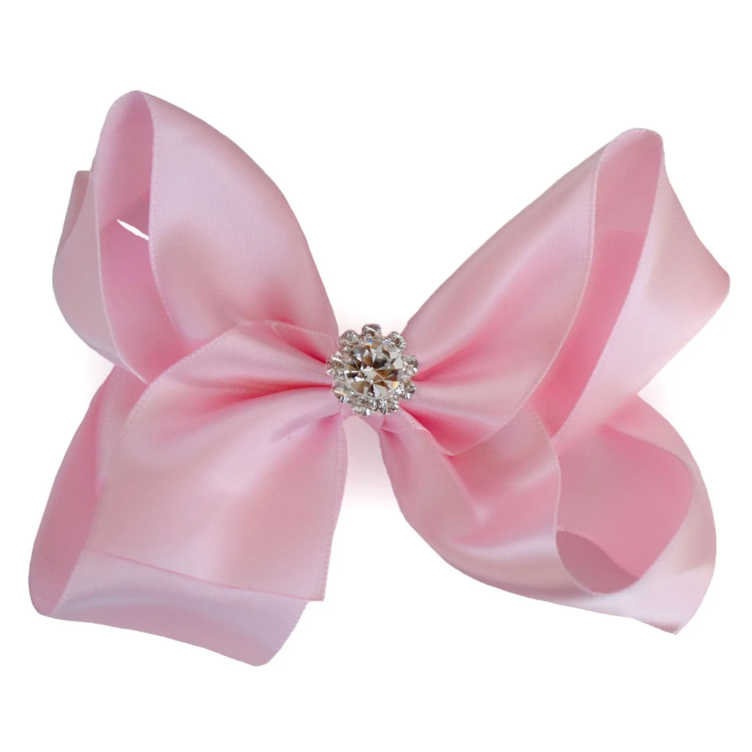 Girls Luxurious Satin Hair Bow with Sparkly Diamante Crystal Centre