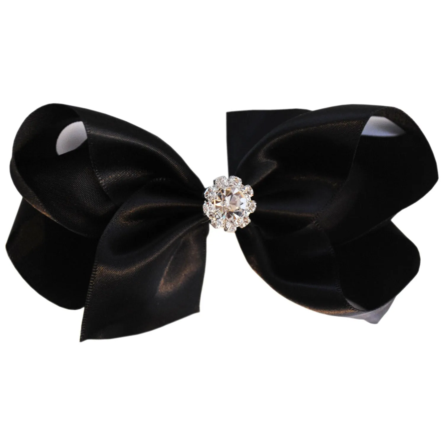 Girls Luxurious Satin Hair Bow with Sparkly Diamante Crystal Centre