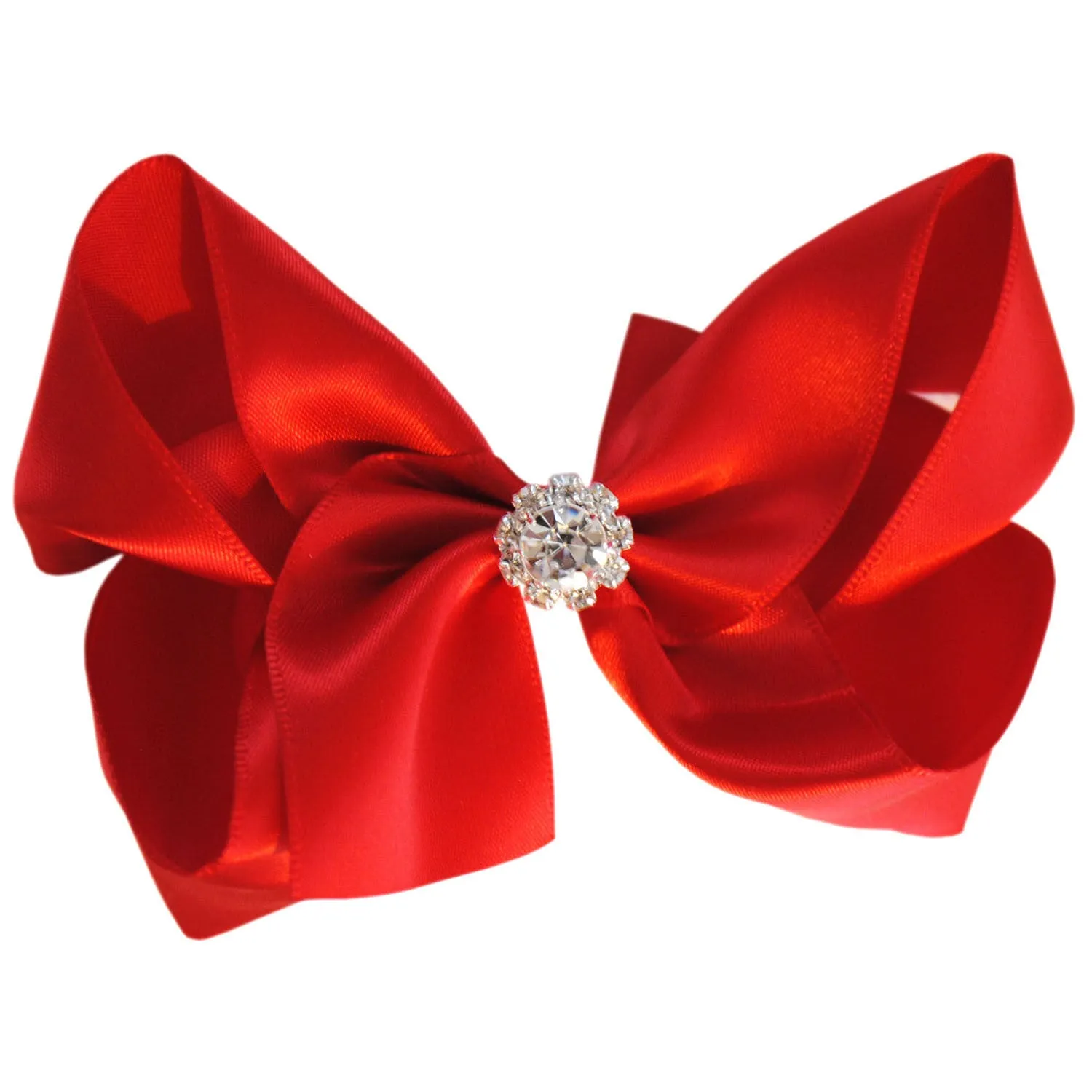 Girls Luxurious Satin Hair Bow with Sparkly Diamante Crystal Centre