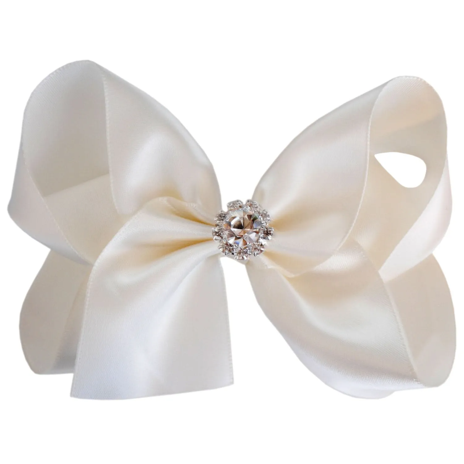 Girls Luxurious Satin Hair Bow with Sparkly Diamante Crystal Centre