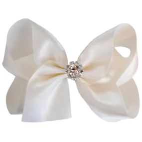 Girls Luxurious Satin Hair Bow with Sparkly Diamante Crystal Centre