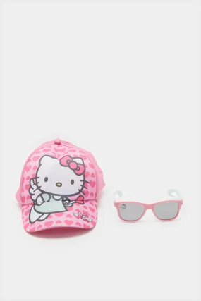 Girls Pink Hello Kitty Sunglasses With Cap (2 Piece)