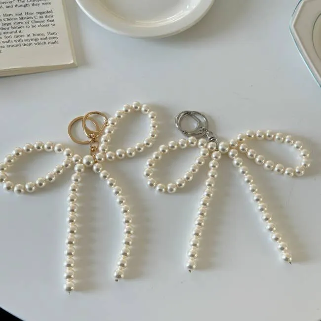 Gold Chubby Pearl Bow Charm Keychain