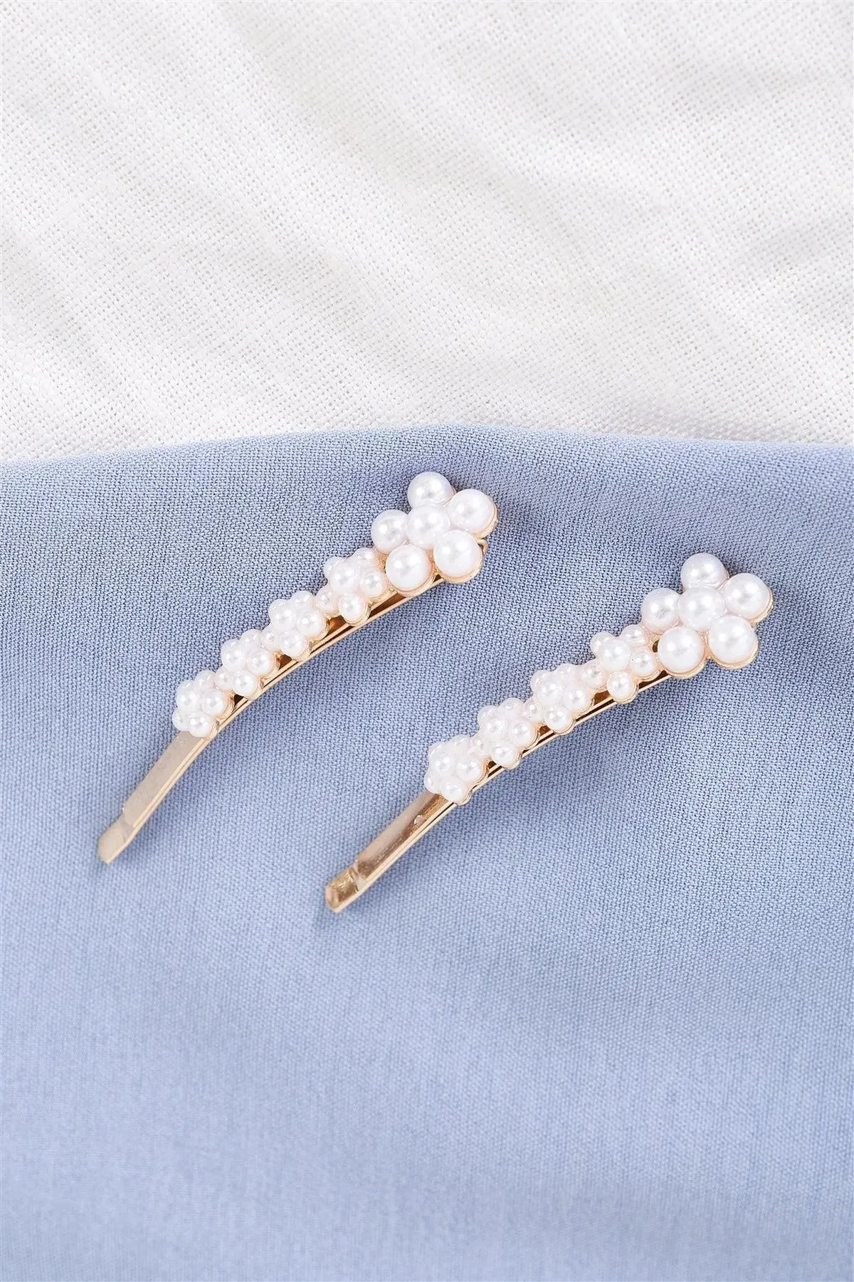 Gold Pearl Embellished Flower Hair Clip /3 Sets