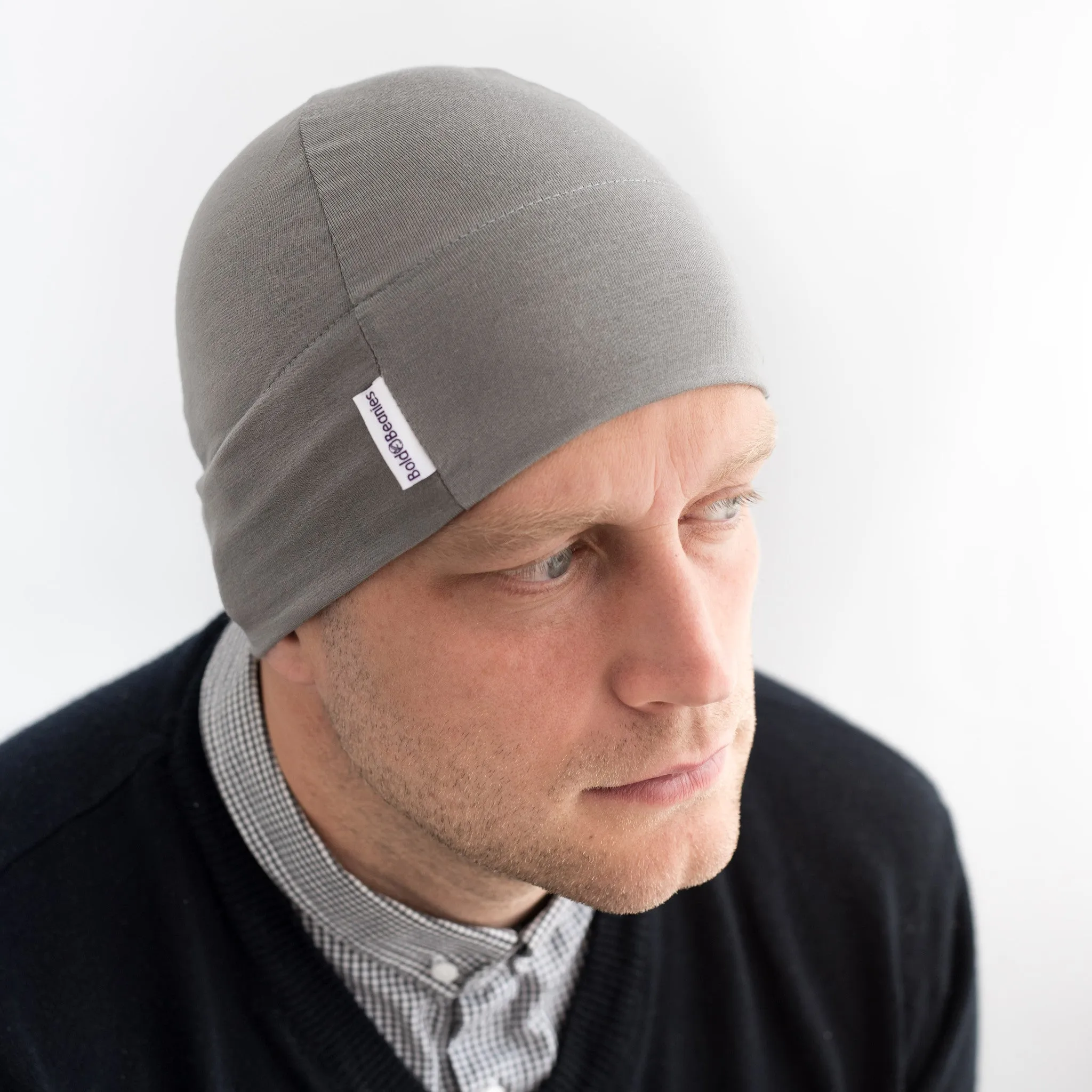 Grey Mens Plain Chemo Cotton Hat