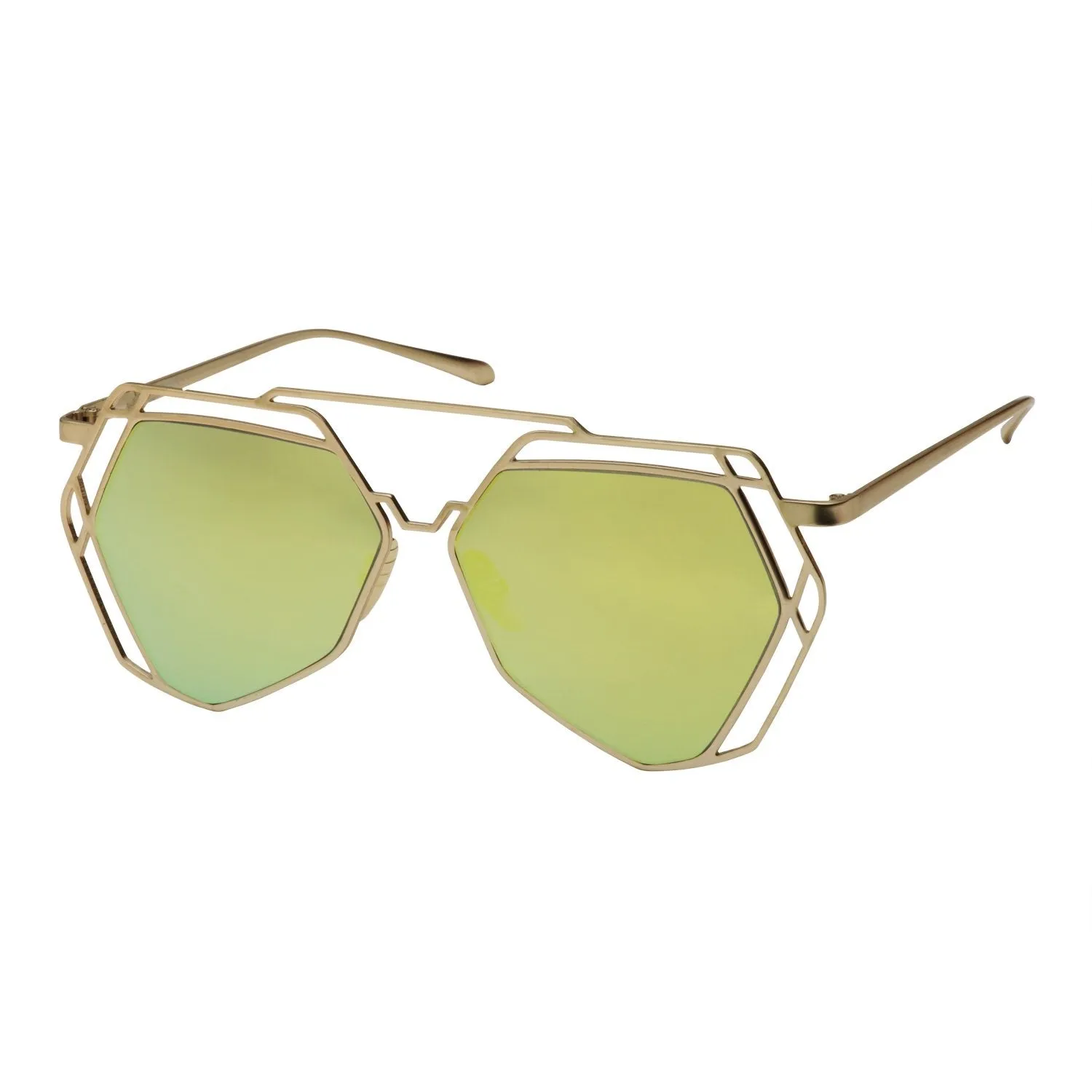 grinderPUNCH Women's Mirrored Heptagon Flat Lens Sunglasses