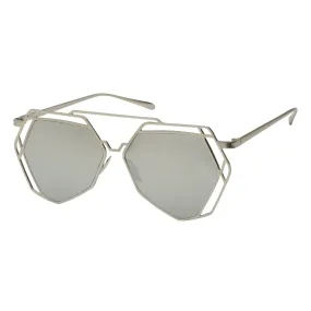 grinderPUNCH Women's Mirrored Heptagon Flat Lens Sunglasses