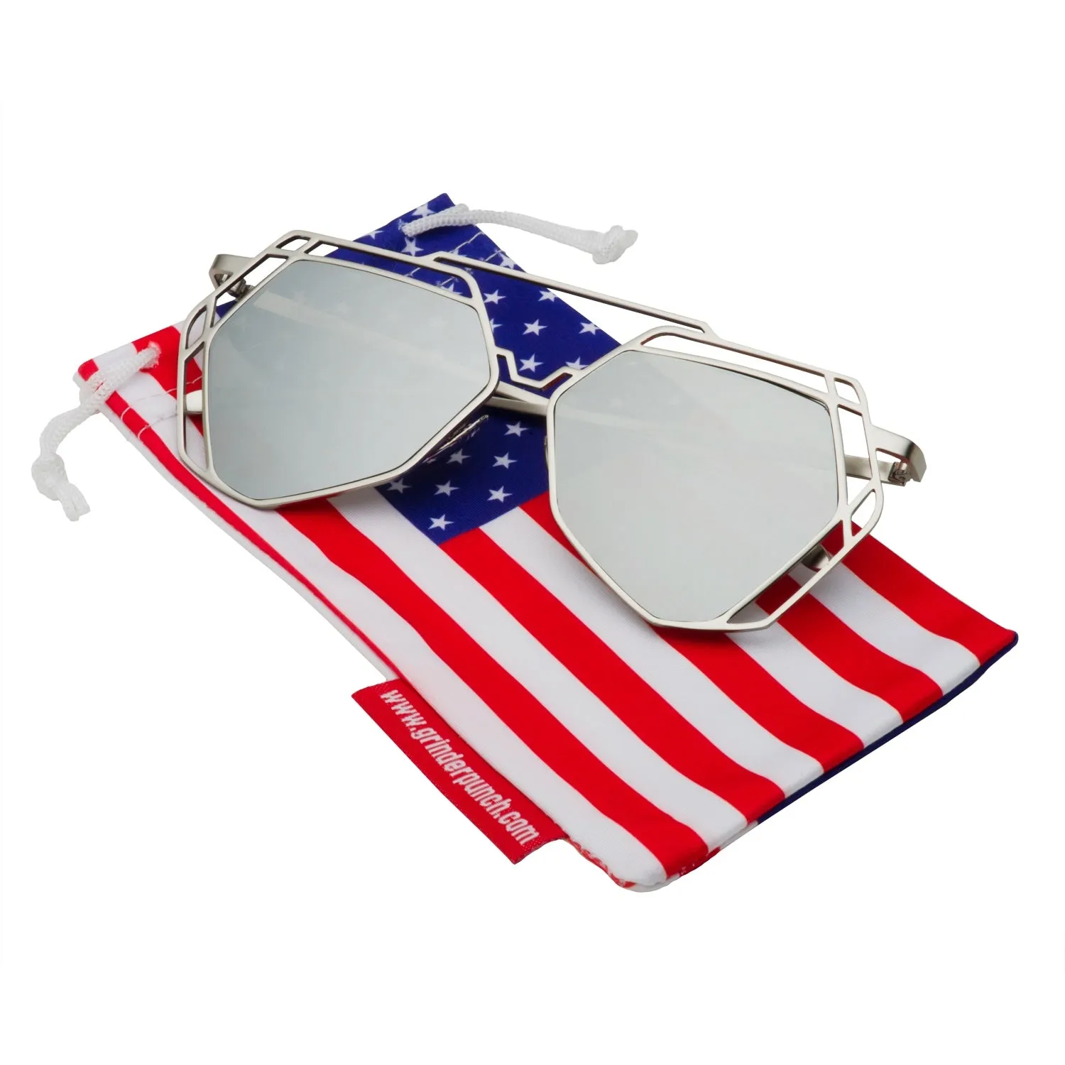 grinderPUNCH Women's Mirrored Heptagon Flat Lens Sunglasses