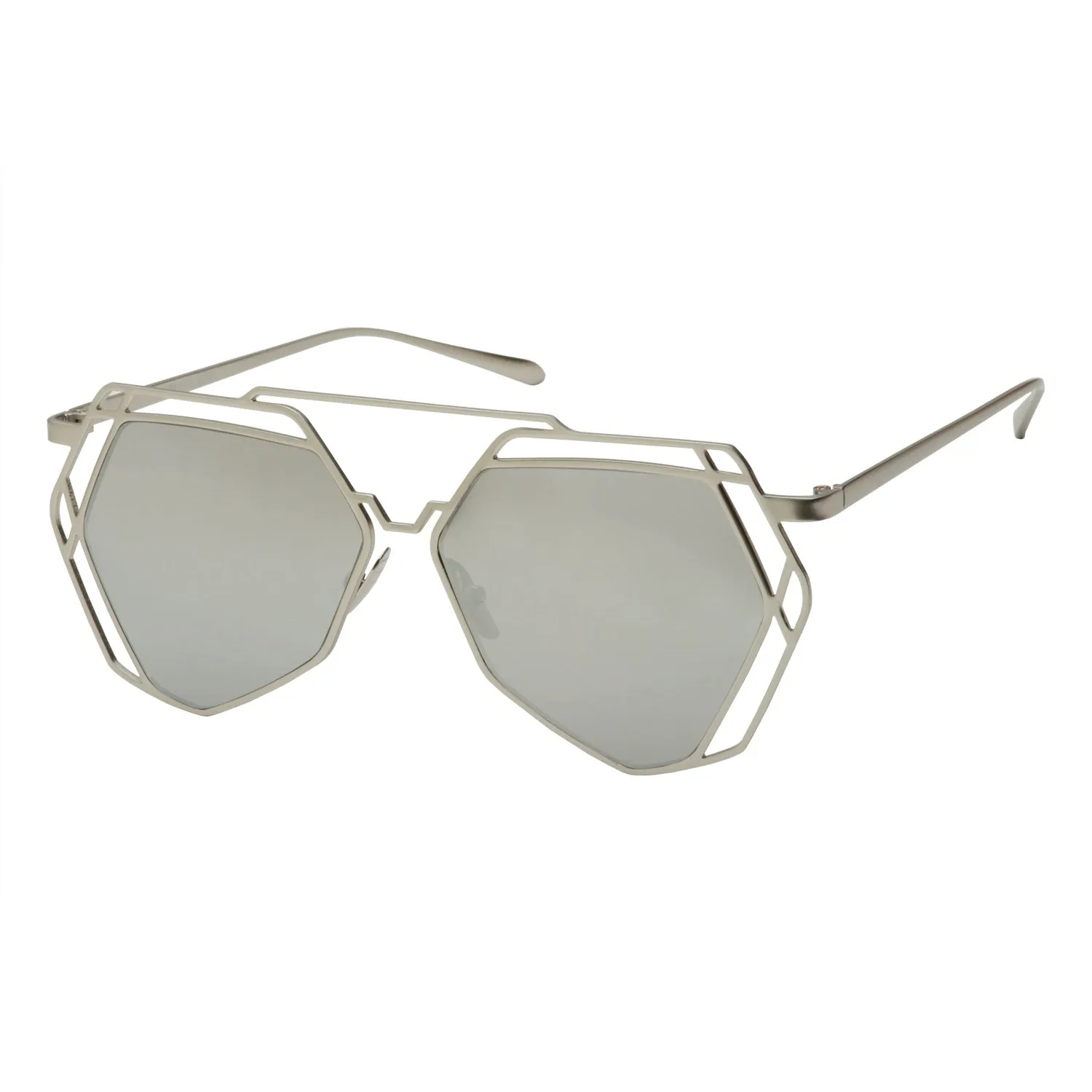grinderPUNCH Women's Mirrored Heptagon Flat Lens Sunglasses