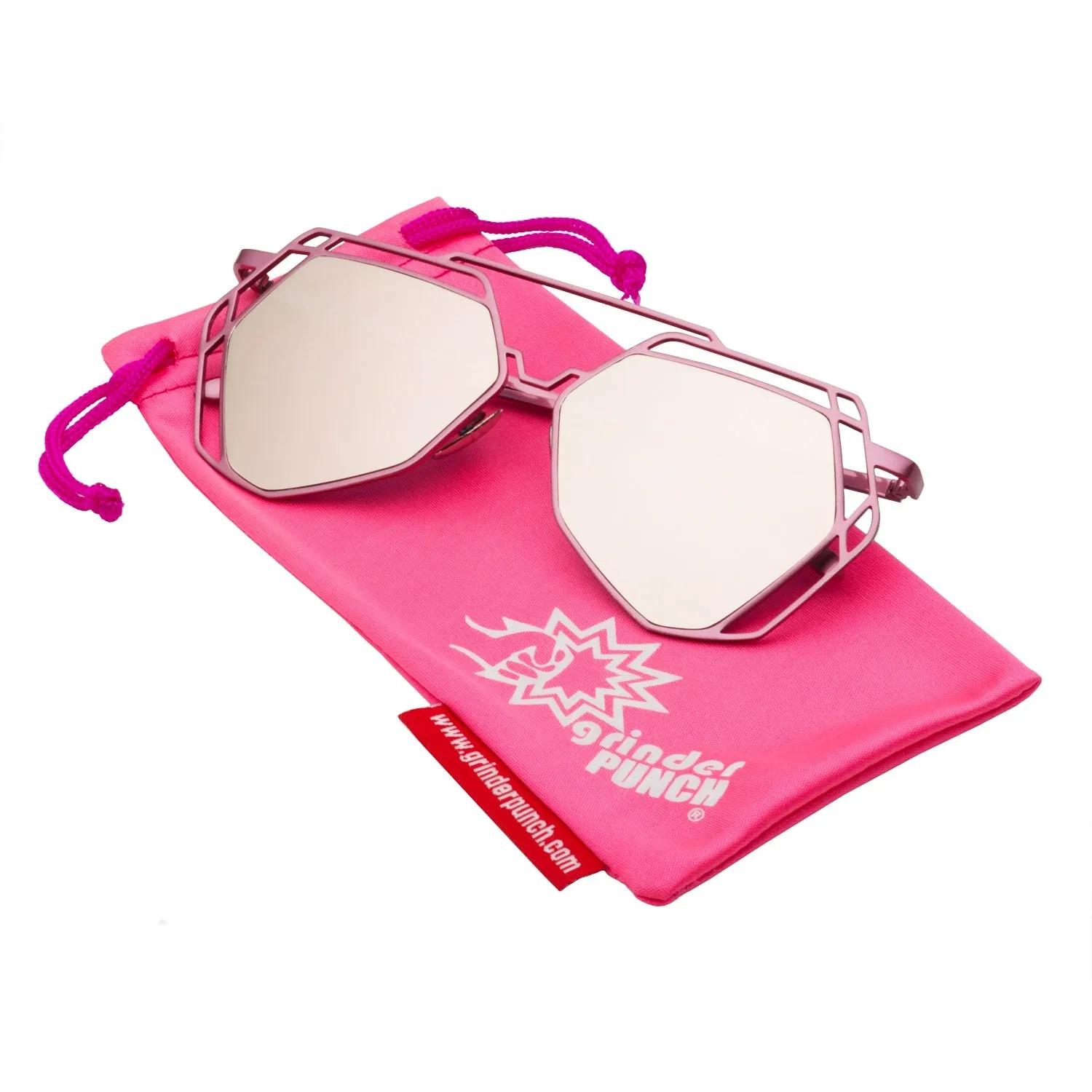 grinderPUNCH Women's Mirrored Heptagon Flat Lens Sunglasses