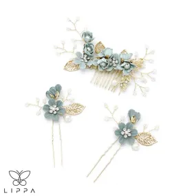 Hair Pin Set Olive and Gold