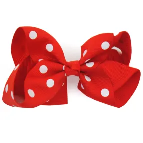Large Boutique Hair Bow In Dotty Spotty Grosgrain Ribbon
