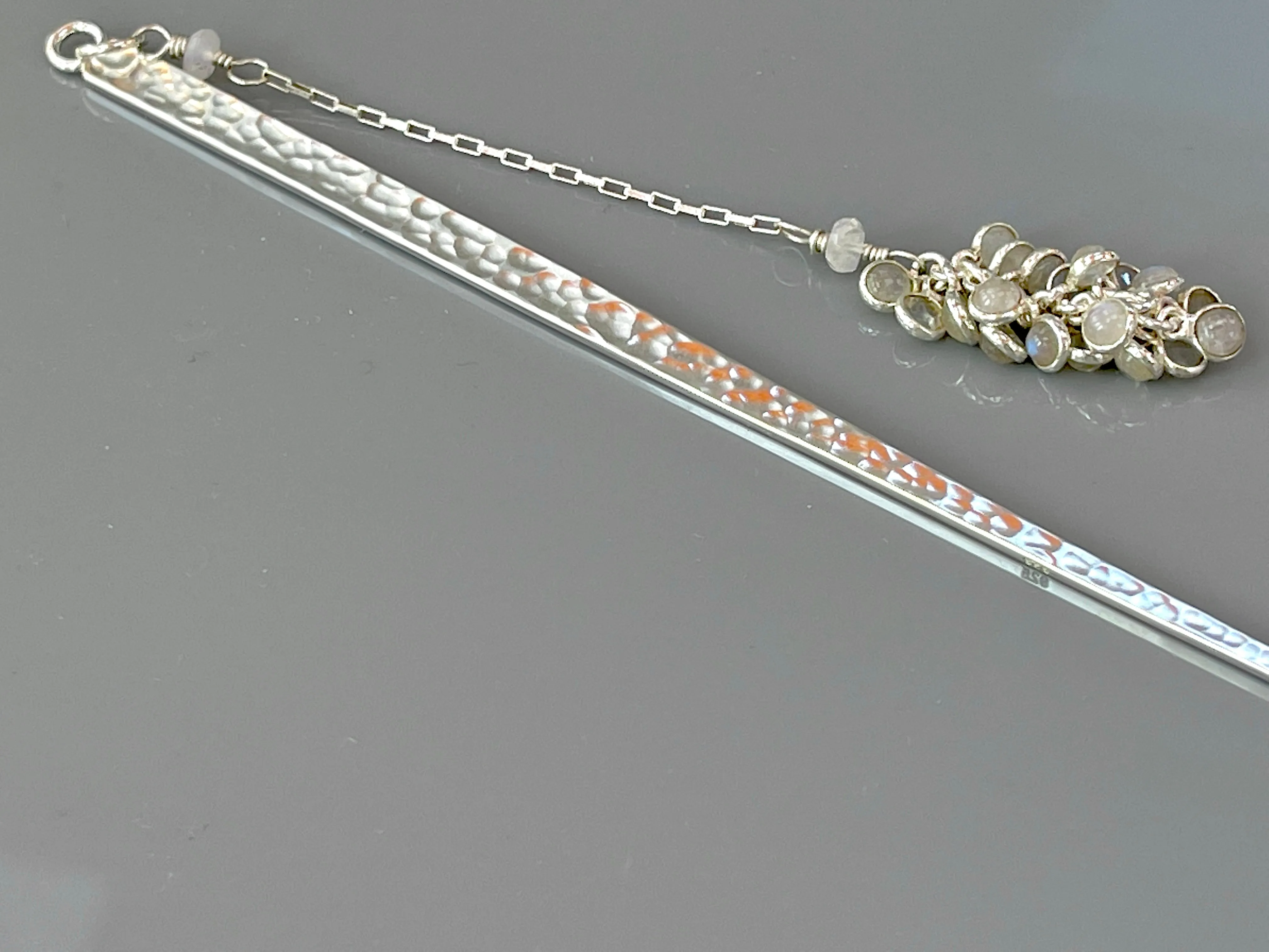 Luxury Sterling Silver Hair Stick Moonstone Silver Kanzashi