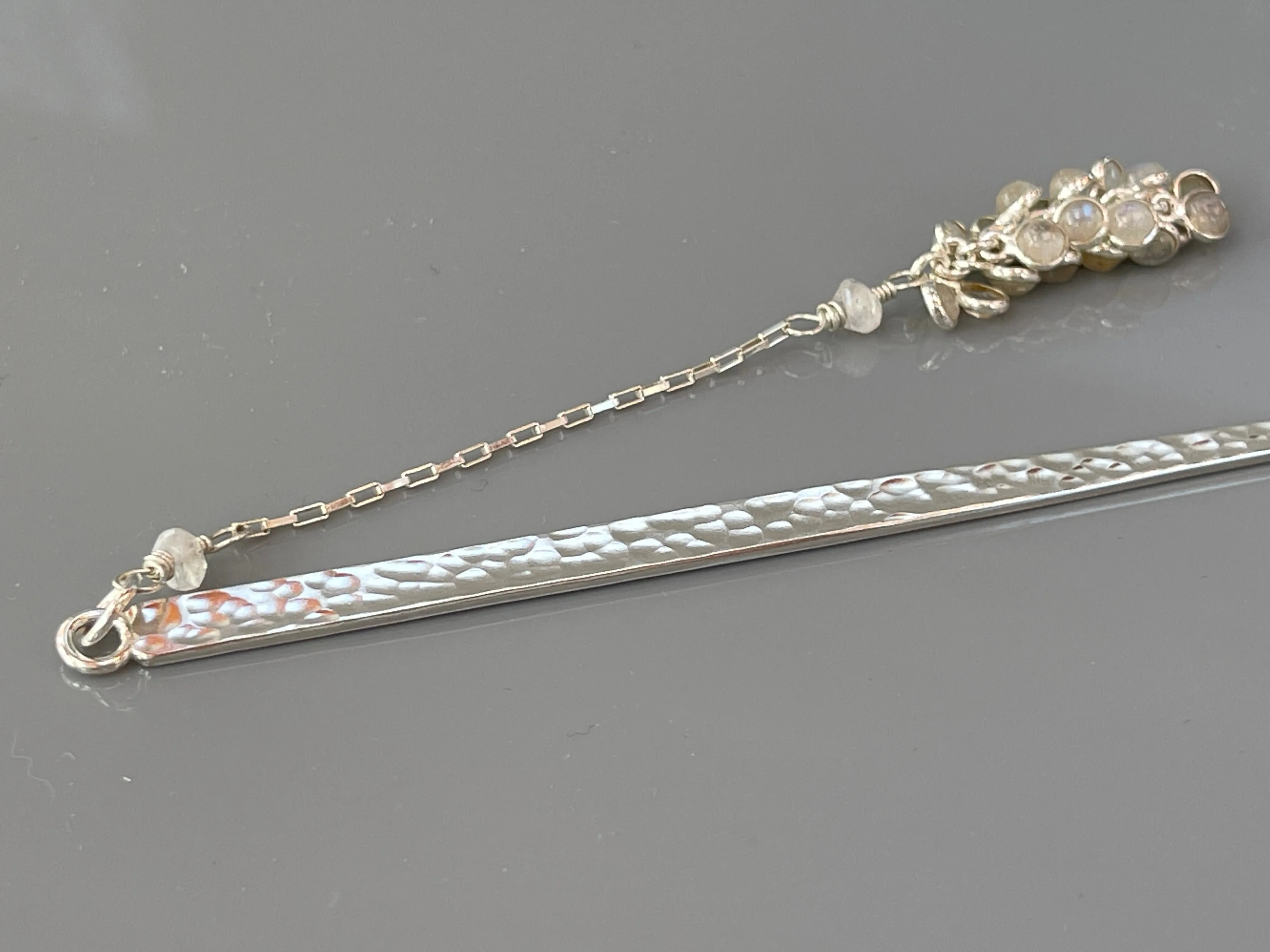 Luxury Sterling Silver Hair Stick Moonstone Silver Kanzashi