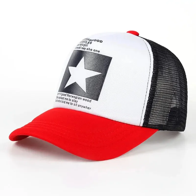 New five-pointed star printed baseball cap spring summer breathable net caps men women outdoor sun shade hat adjustable wild hat
