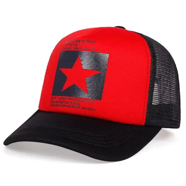 New five-pointed star printed baseball cap spring summer breathable net caps men women outdoor sun shade hat adjustable wild hat