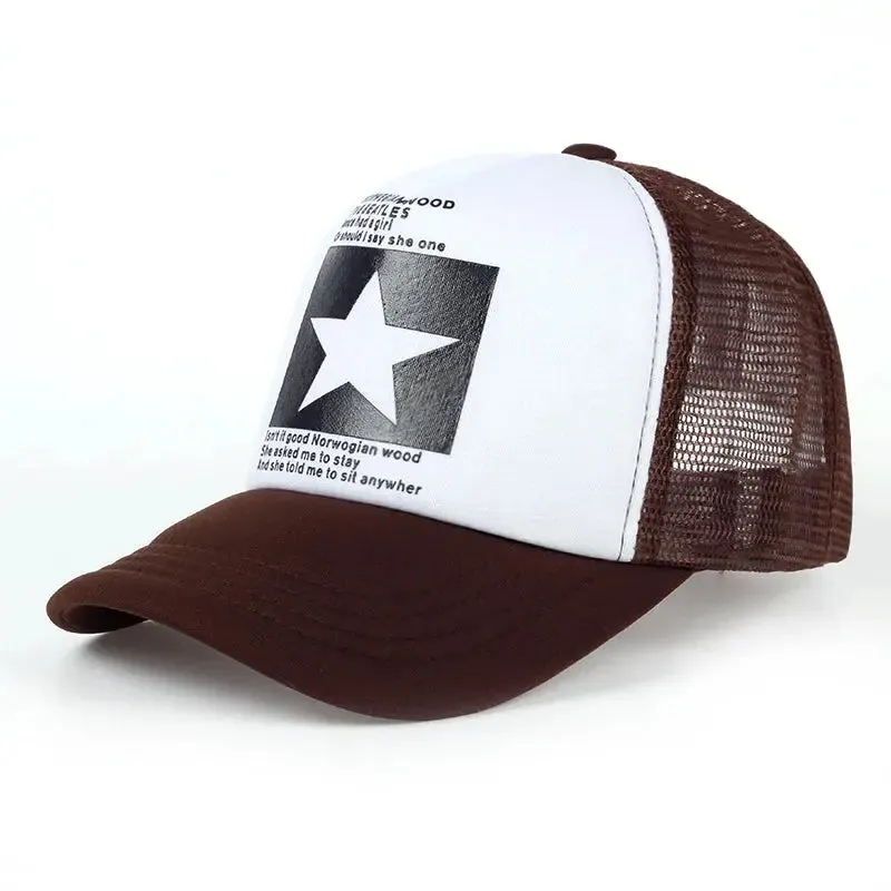 New five-pointed star printed baseball cap spring summer breathable net caps men women outdoor sun shade hat adjustable wild hat