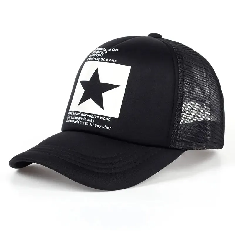 New five-pointed star printed baseball cap spring summer breathable net caps men women outdoor sun shade hat adjustable wild hat