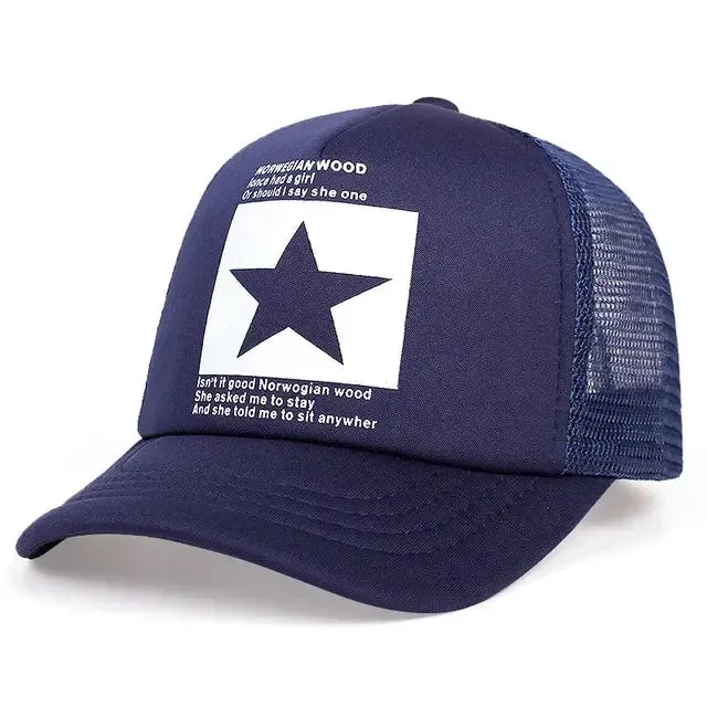 New five-pointed star printed baseball cap spring summer breathable net caps men women outdoor sun shade hat adjustable wild hat