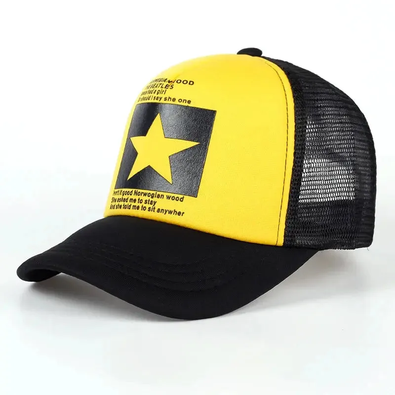New five-pointed star printed baseball cap spring summer breathable net caps men women outdoor sun shade hat adjustable wild hat