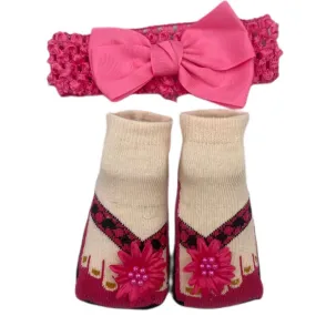Newborn Baby Headband & Socks Set MY-348 Pink  BONE