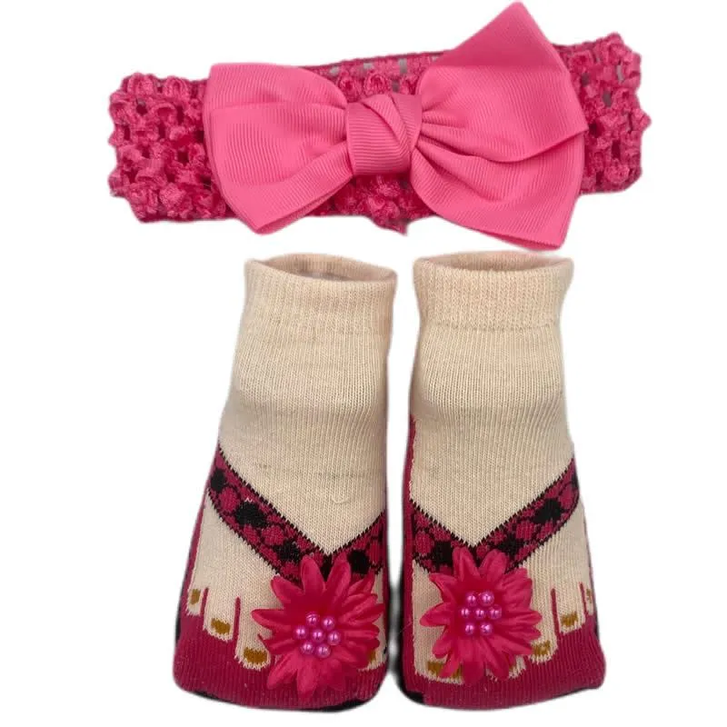 Newborn Baby Headband & Socks Set MY-348 Pink  BONE