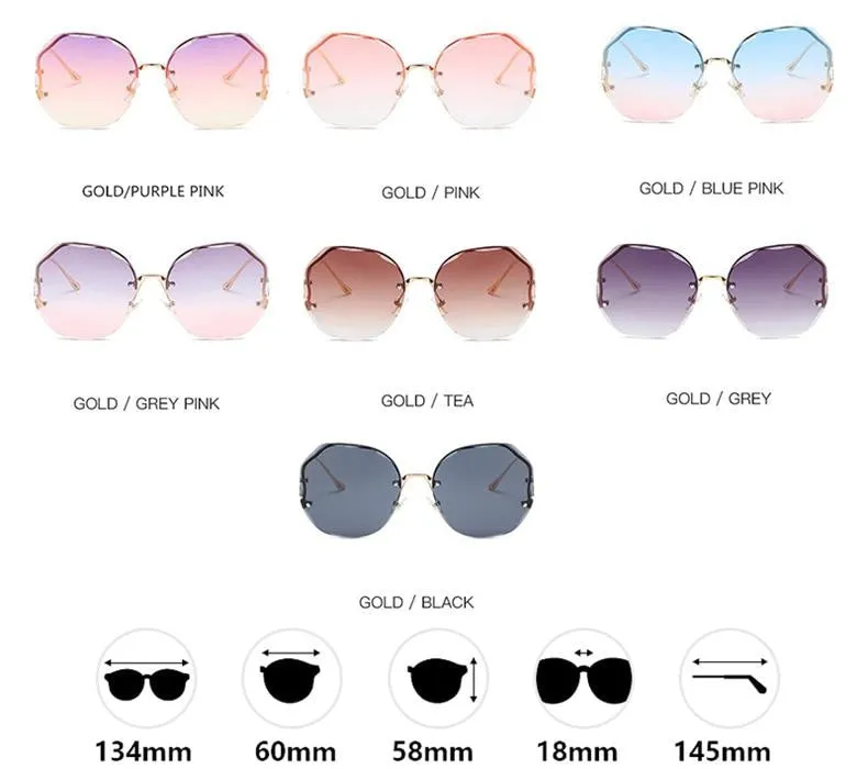 Ocean Wave Tea Gradient Sunglasses Metallic Lens Trim Curved