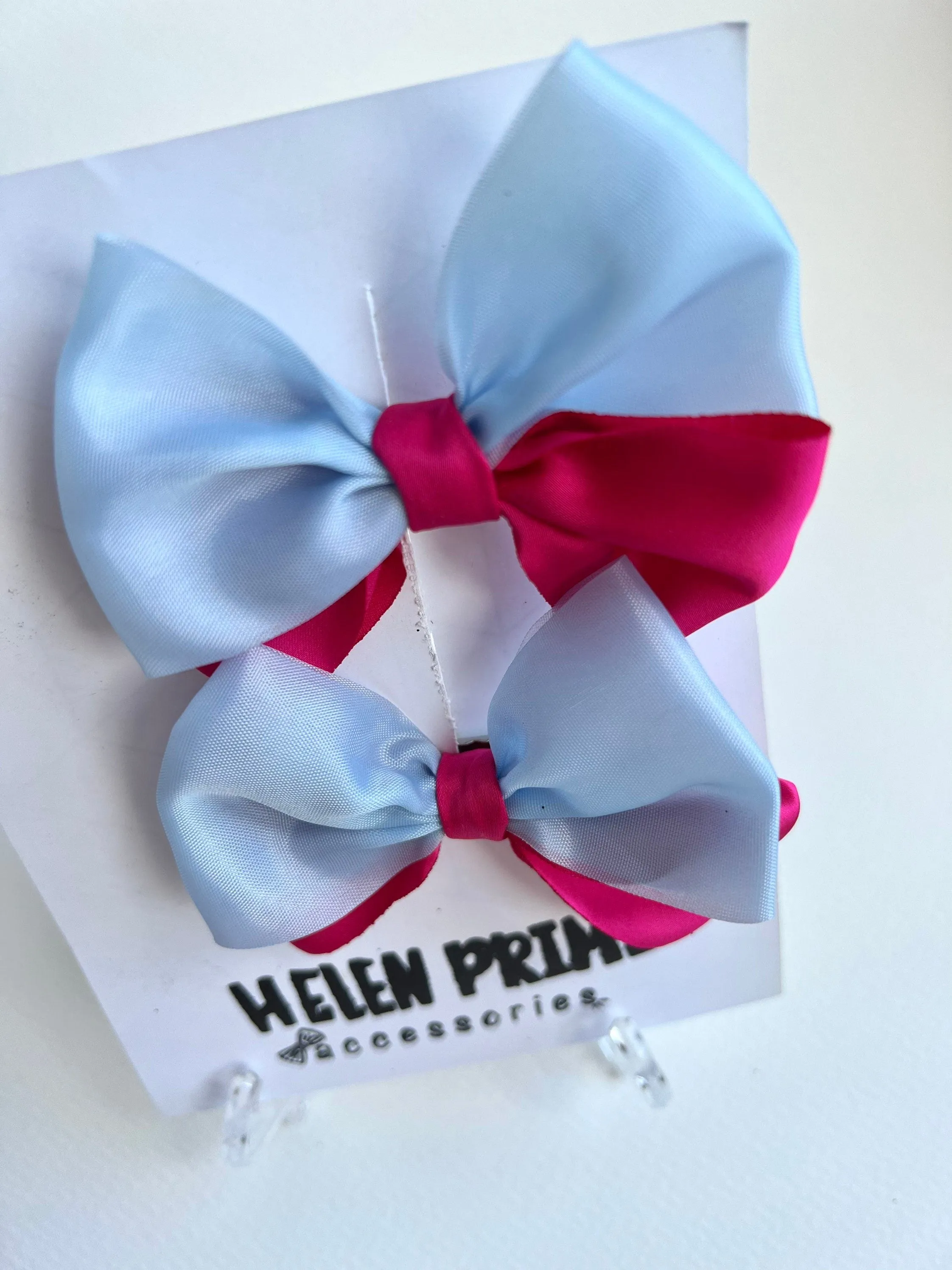 Pink and Blue Mini Pigtail Bow Set Pinwheel Baby Bow Hello 1st Grade Accessories Helen Prime