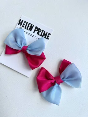 Pink and Blue Mini Pigtail Bow Set Pinwheel Baby Bow Hello 1st Grade Accessories Helen Prime