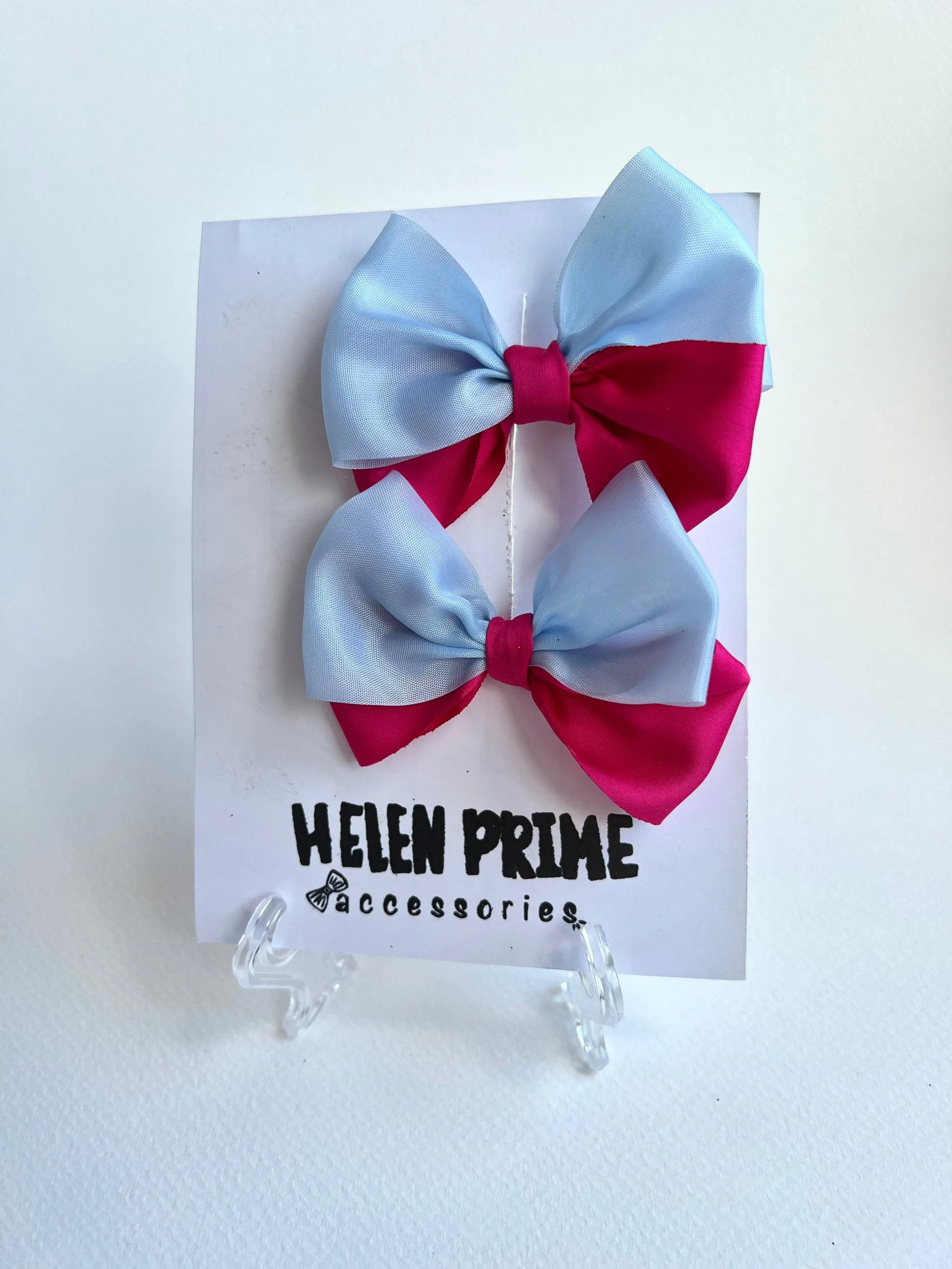 Pink and Blue Mini Pigtail Bow Set Pinwheel Baby Bow Hello 1st Grade Accessories Helen Prime