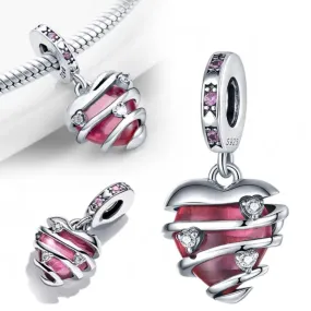 Pink Heart Dangle Charm - 925 Sterling Silver