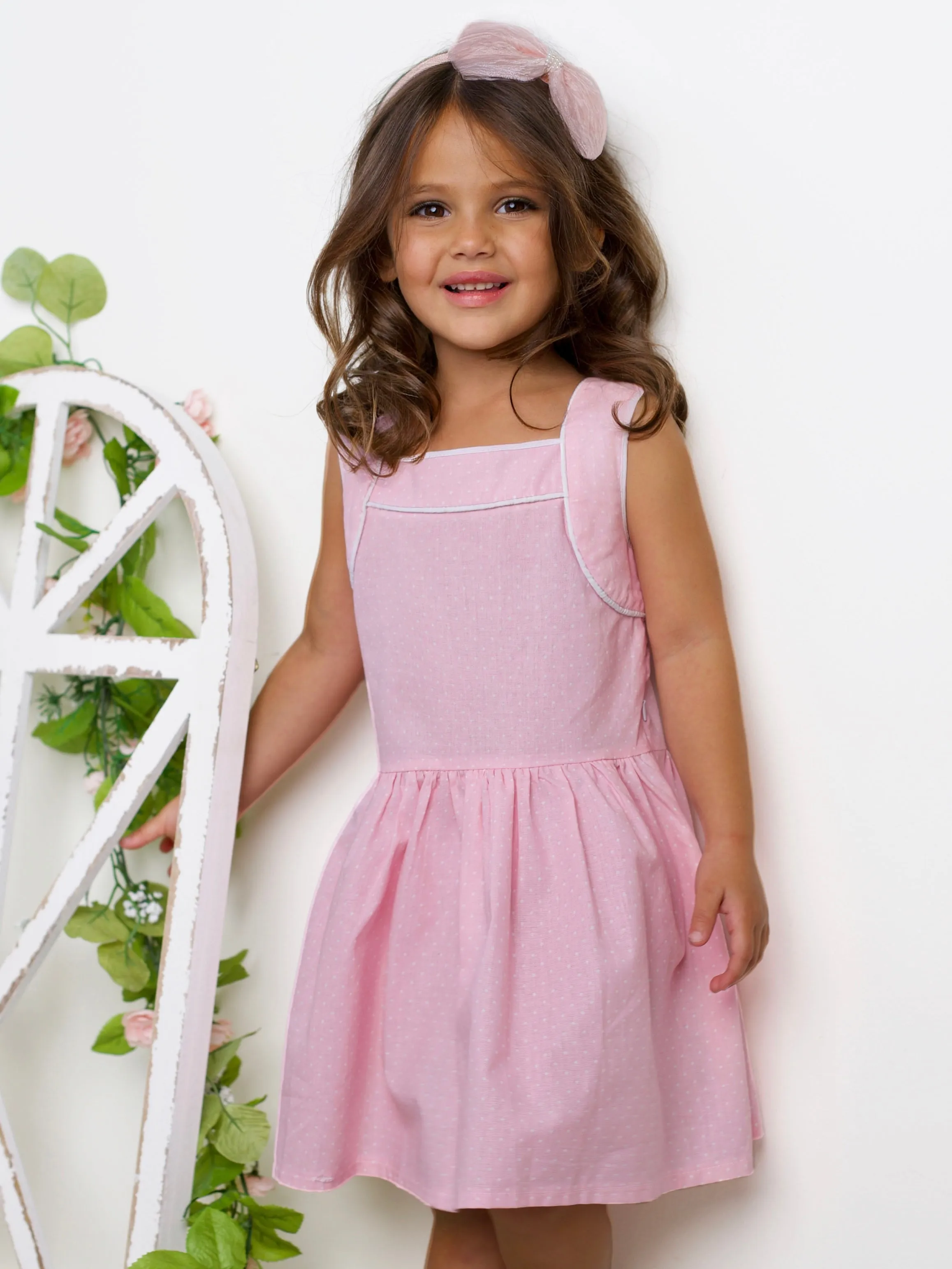 Pink Microdot Dress by Kids Couture