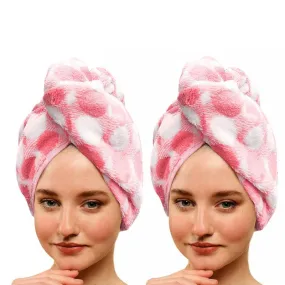 Polka High Absorbent Hair Towel (Pink) - Set Of Two