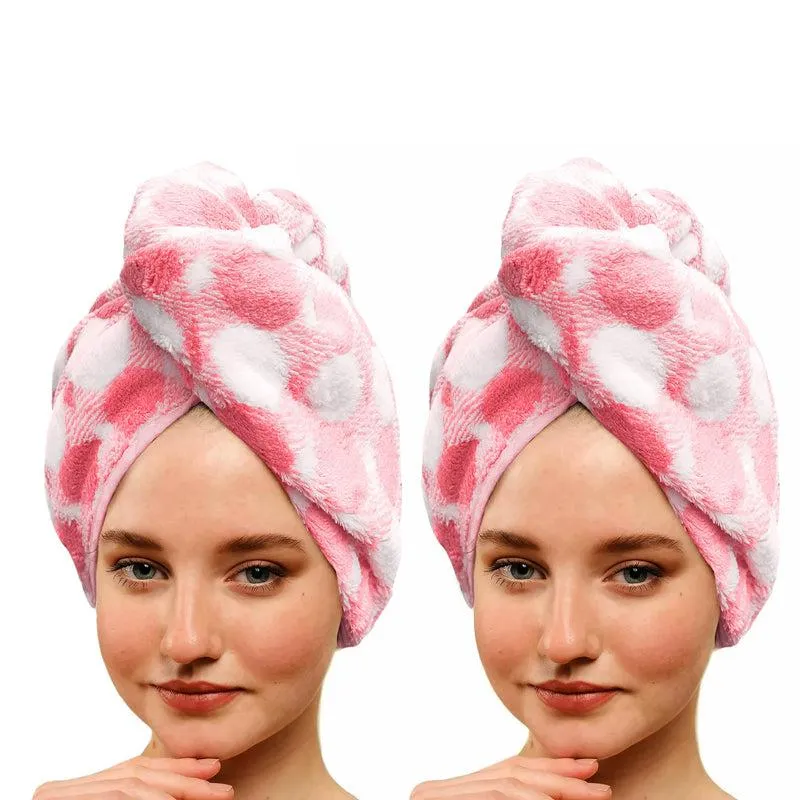 Polka High Absorbent Hair Towel (Pink) - Set Of Two