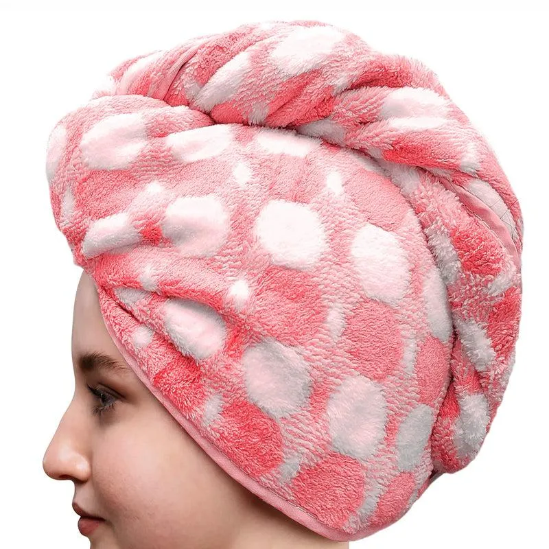Polka High Absorbent Hair Towel (Pink) - Set Of Two